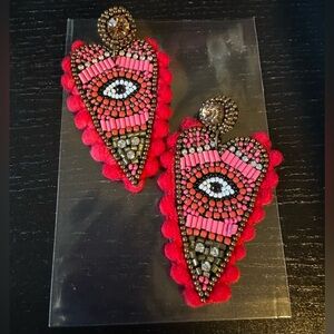 EVIL EYE Pom Pom Beaded Earrings
